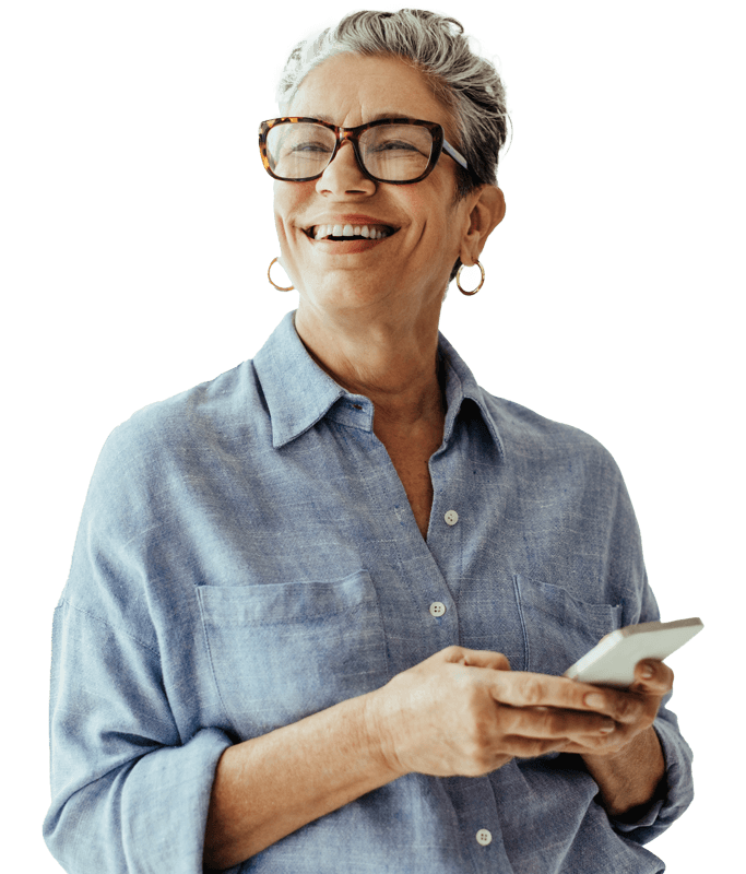 smiling senior woman using phone